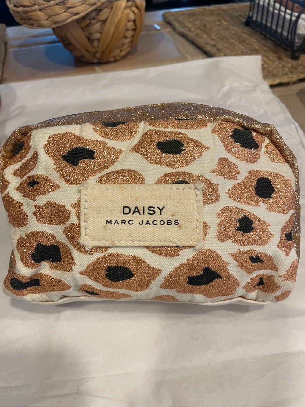 Marc Jacobs Daisy Glitter Leopard Makeup Pouch in Gold, Black & Cream